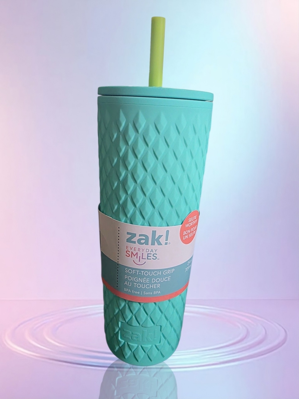 Zak Designs 24oz Teal Water Bottle with Green Straw